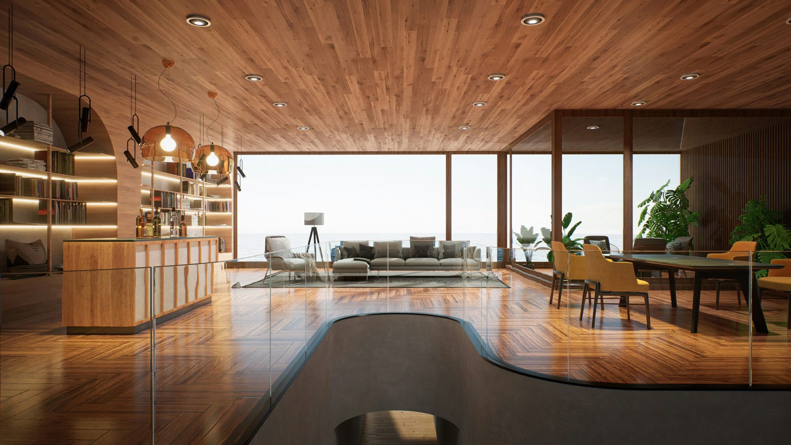 Open-concept whole-home renovation connecting kitchen, dining, and living spaces
